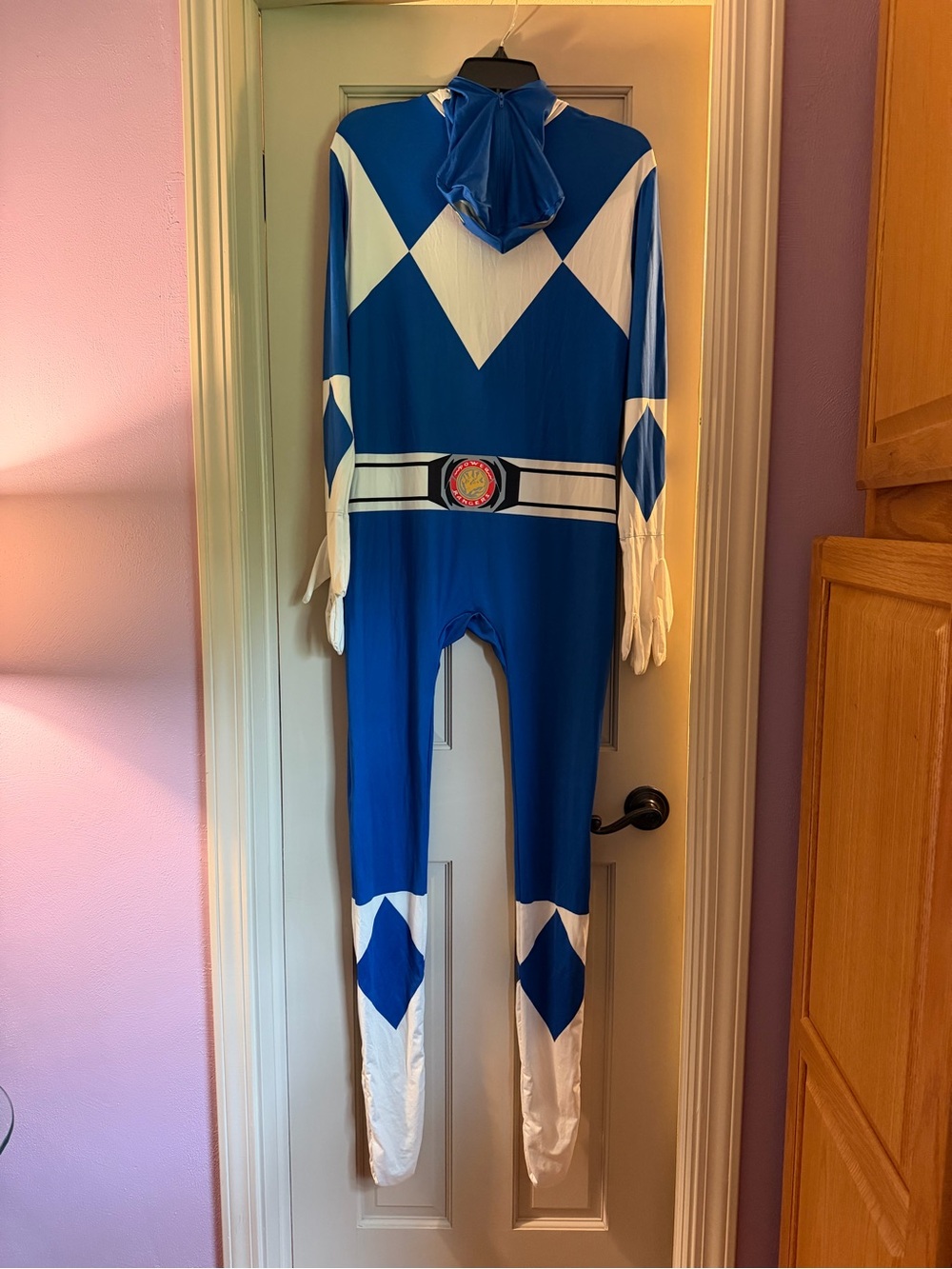 Halloween-ready Blue Ranger-Inspired Men's Superhero Jumpsuit with Hood & Belt!